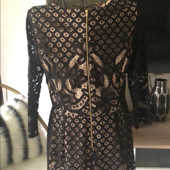 Black Lace Tan Lined Cocktail Dress - Picture 3 of 5